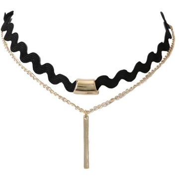 Naszyjnik złoty czarny CHOKER tasiemka rzemyk boho