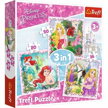 Puzzle 3w1 Roszpunka, Aurora i Arielka