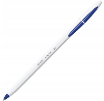 BIC CRISTAL UP DŁUGOPIS NIEBIESKI ZE SKUWKĄ BIAŁY KORPUS BIUROWY SZKOLNY