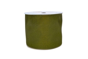 WSTĄŻKA SZYFONOWA OBSZYTA Z DRUCIKIEM KRYSZTAŁEK 10cm/5m OLIWKOWA