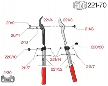 Легкий двуручный садовый секатор FELCO 221-70.