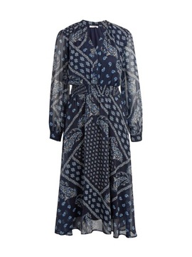 Granatowa damska wzorzysta sukienka midi ORSAY