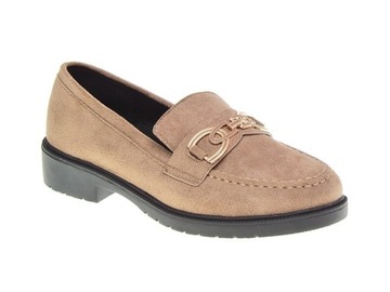 Zamszowe mokasyny damskie eleganckie Khaki r.38