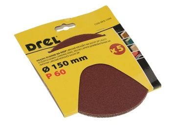 KRĄŻKI ŚCIERNE NA RZEP PAPIER ŚCIERNY 150mm p60 5x
