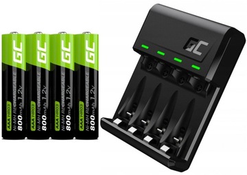 ŁADOWARKA AKUMULATORKÓW BATERII AAA AA R3 R6 USB C MICRO + 4x AAA 800 mAh