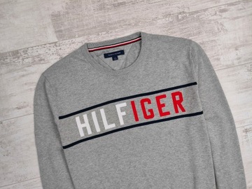 TOMMY HILFIGER PÁNSKY SVETER CREW NECK SIVÁ VEĽKÉ LOGO ORIGINÁL veľ. L