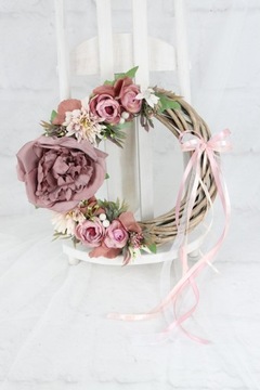 Осенний венок, украшение на дверь, РОЗОВОЕ украшение