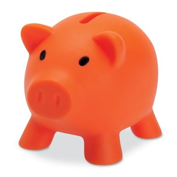 SKARBONKA ŚWINKA Otwierana PCV pomarańczowa 9x7x7cm na pieniądze monety