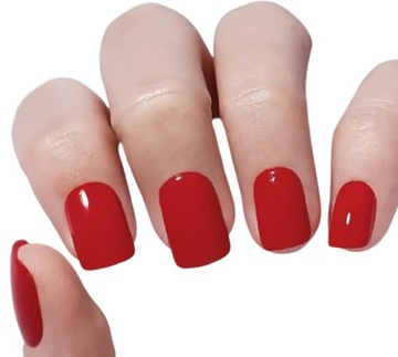 PAZNOKCIE SZTUCZNE TIPSY KWADRAT CZERWONE Z KLEJEM 24SZT