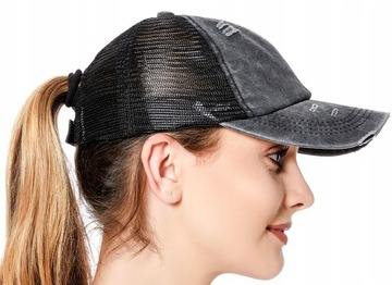 Женская бейсболка с джинсовым козырьком, спортивная кепка с прорезями и хвостиком