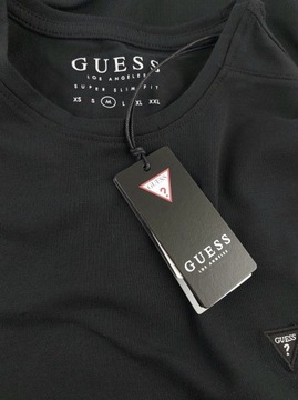 T-shirt Guess Koszulka męska Bawełna Czarny SUPER SLIM FIT r. L + Naklejka