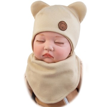 CZAPKA NIEMOWLĘCA I APASZKA chustka PODWÓJNA BAWEŁNA wiosna jesień 42-44cm