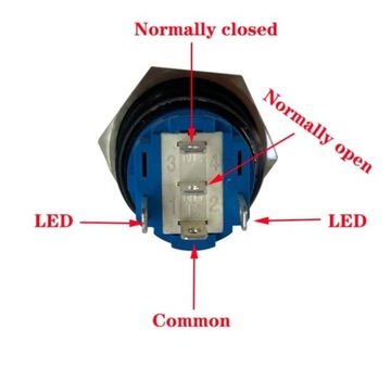 Кнопочный переключатель черный SPDT на металле 16мм LED 230V bi