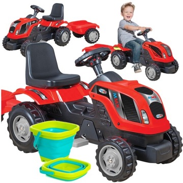 DUŻY TRAKTOR Z PRZYCZEPKĄ jeździk na pedały dla dzieci Regulacja + WIADERKO