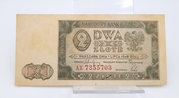 Старая коллекционная банкнота Польша 2 злотых 1948 года.