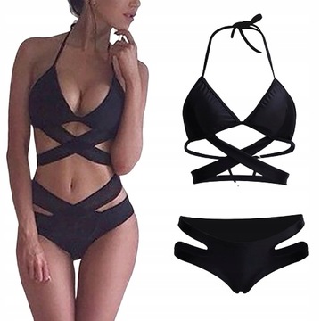 STRÓJ KĄPIELOWY BIKINI WYSOKI STAN SEXY STRAPS