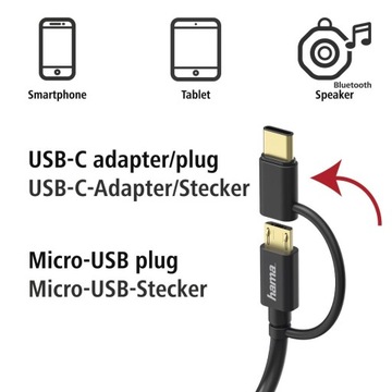 Кабель micro USB 2в1 с адаптером USB Type-C, 1 м, черный /Hama