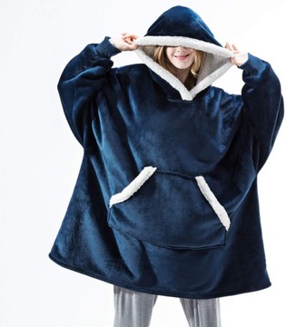 CIEPŁA BLUZA PUCH SWETER OVERSIZE KOC MIŚ KAPTUR