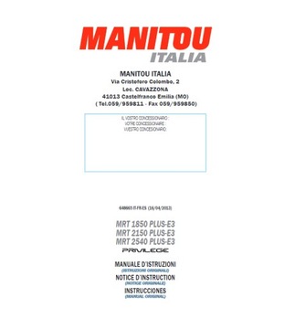 Manitou Operators Manual MRT 1850 / 2150 / 2540 PLUS-E3