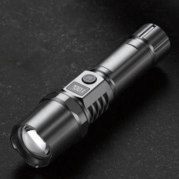 МОЩНЫЙ СВЕТОДИОДНЫЙ ФОНАРЬ С ЖК-ДИСПЛЕЕМ ZOOM, ПЕРЕЗАРЯЖАЕМЫЙ USB C SURVIVAL