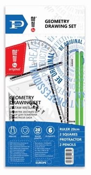 Набор для рисования: линейка 20 см + набор угольников + транспортир + 2 карандаша MemoBe х 3 шт.