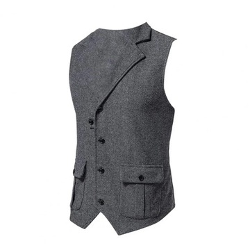 Men Suit Vest Solid Color Turndown Collar Vest Coa