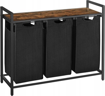 Kosz wolnostojący 3 PRZEGRÓDKI na pranie 3x38L 92,5x33x71 VINTAGE z półką