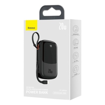 ВСТРОЕННЫЙ КАБЕЛЬ BASEUS QPOW PRO POWERBANK 20000 МАЧ 20 Вт ДЛЯ IPHONE LIGHTNING