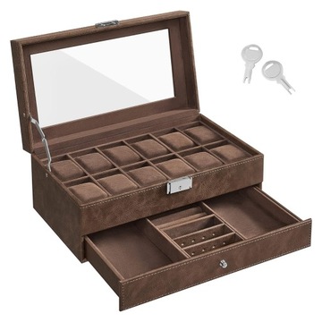 PUDEŁKO ETUI SZKATUŁKA NA ZEGARKI SZUFLADA 12szt PREZENT GABLOTA ORGANIZER
