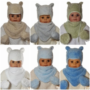 ДЕТСКИЙ КОМПЛЕКТ С ШАРФОМ TEDDY BEAR + ПЕРЧАТКИ PAW ШАРФ ДЛЯ ГОЛЬФА 0-12MC