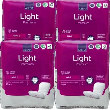WKŁADKI UROLOGICZNE 4x20szt podpaski na nietrzymanie mocz ABENA LIGHT MINI