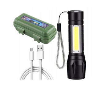 LATARKA MOCNA TAKTYCZNA COB ZOOM SOS LED USB ETUI CZARNA ALUMINIUM 12CM