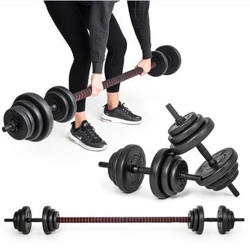 SZTANGA SKRĘCANA 2W1 DO TRENINGU ZESTAW OBCIĄŻENIA Z HANTLAMI GRYFEM 20KG