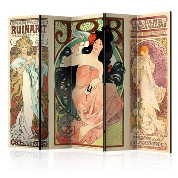 Parawan 5-częściowy - Alphonse Mucha. Kobiety II