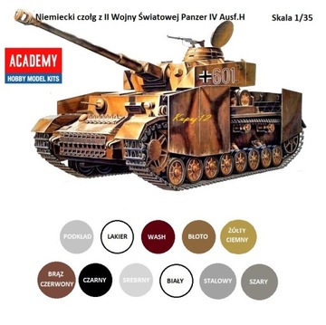 Model czołgu niemieckiego Panzer IV Ausf.H skala 1/35 ZESTAW: PODKŁAD+FARBY