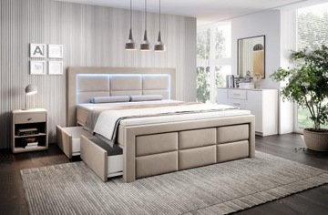 ŁÓŻKO KONTYNETALNE ASPEN 180/200 - LED, SZUFLADY