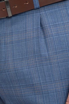 Niebieski wełniany garnitur w beżową kratę rozmiar 188-112-98