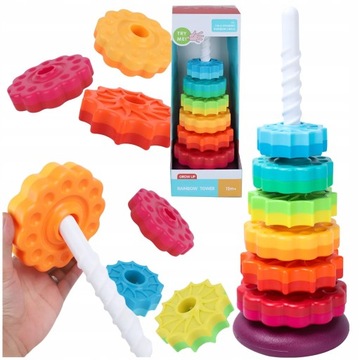 ZAKRĘCONA PIRAMIDA WIEŻA TĘCZOWA EDUKACYJNA 41CM
