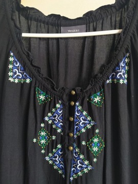 L 40/42 tall czarna rozkloszowana sukienka z wiskozy z haftem i nadrukiem