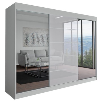 SZAFA MILAN - 3D 180 CM - BIAŁA ( 1x LACOBEL ) - garderoba z lustrem