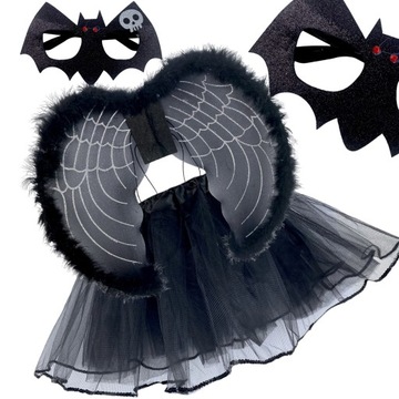 Zestaw STOJ DEMON NIETOPERZ spódniczka HALLOWEEN okulary maska Skrzydła