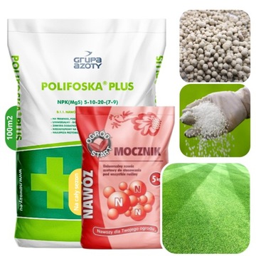 ZESTAW NAWÓZ NA TRAWNIK POLIFOSKA+ MOCZNIK ROCZNY PLAN NAWOŻENIA 100m2 15KG