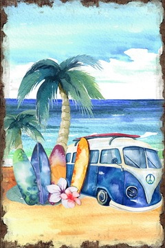 Tablica Ozdobna Blacha VW T1 Surf Palm Surfer