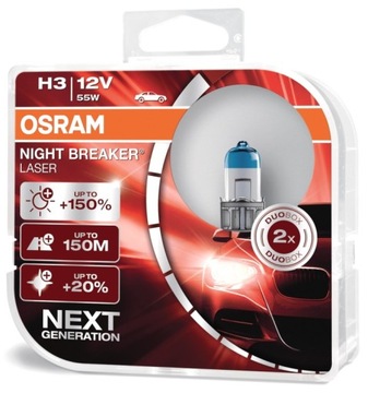 ŻARÓWKI OSRAM H3 NIGHT BREAKER LASER +150% DUO 55W