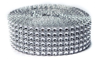TAŚMA DIAMENTOWA SREBRNA CYRKONIE DŻETY 3 cm x 9 m