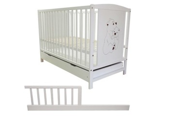 ŁÓŻECZKO DZIECIĘCE BAJKA BIAŁE Z SZUFLADĄ + MATERAC GPK + BARIERKA