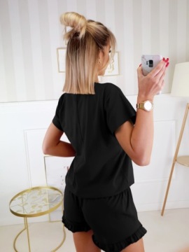 Хлопковая женская пижама с V-образным вырезом и кружевом с рюшами