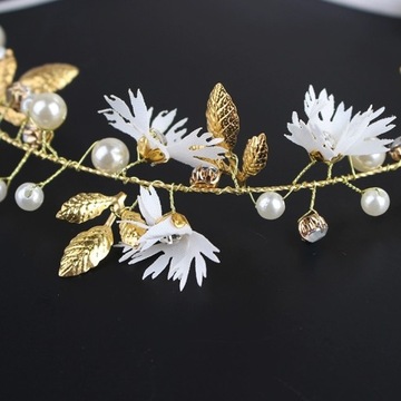 свадебный ВЕНОК Цветы Стразы Жемчуг Листья Повязка на голову