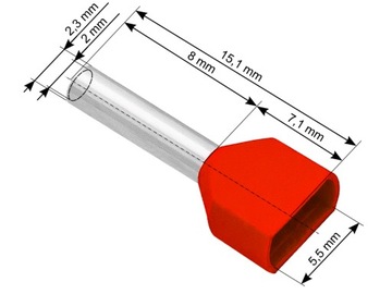Tulejka izolowana kablowa 2x1 mm2/8mm 100szt