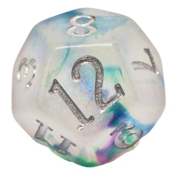 Kość D12 do gry Przezroczysta Blue Srebrny D&D Handmade Baldur's Gate MTG